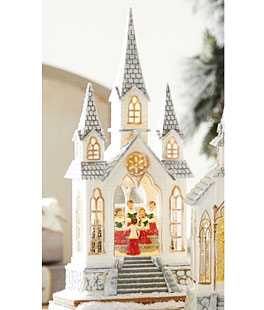 Musical Caroling Children Lighted Water Church with Swirling Glitter