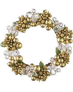 6.5 Inch Gold and Crystal Beaded Mini Wreath - Candle Ring NEW 2022