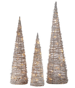 Lighted Snowy Cone Trees Set of 3 Battery Operated