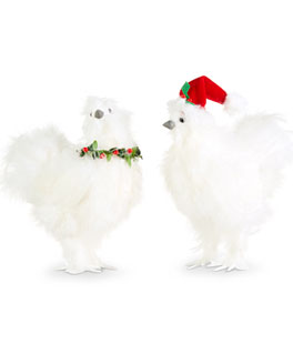 8 Inch Silky Christmas Chicken  Ornament Set of 2 Assorted - NEW 2023