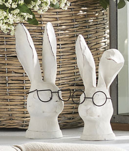 Set of 2 Resin  Rabbit With Glasses Decorative Figurine 8 Inch From RAZ