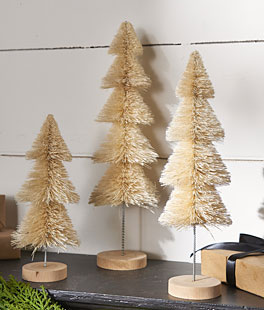 Natural Bottle Brush Trees Set of 3 with Wood Base - New 2023