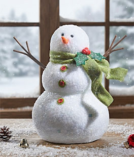 13 Inch Glitter Snowman Figurine With Buttons, Scarf and Carrot Nose - NEW