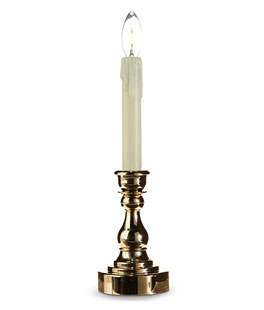Remote Control 13.75 Inch Gold Candlestick with Battery Operated Candle - Remote Included