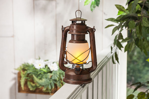 Battery Operated Vintage Style Dimmable Rusty Lantern with 12 LED's