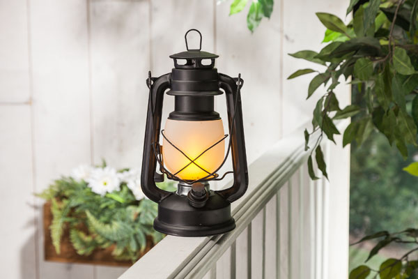 12 Black Battery Operated Faux Flame LED Hurricane Lantern