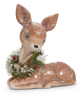 Retro Sitting Deer with Wreath 6.75" - NEW 2025