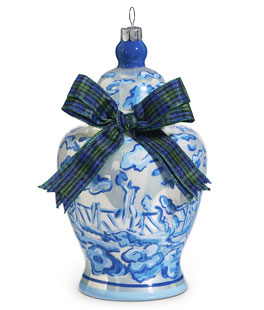 6 Inch Ginger Jar With Black Watch Bow Ornament - NEW 2025