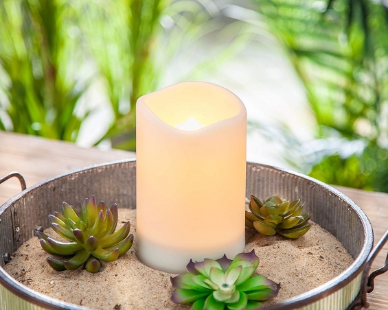 Solar Outdoor White Resin Candle 4 x 6 Inch