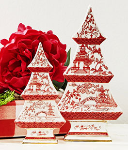 Red Chinoiserie Trees Set of 2 - From RAZ Imports NEW 2025