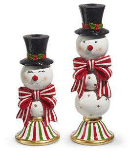 13" Happy Snowmen Candlestick Holders - Set of 2 From RAZ NEW 2025