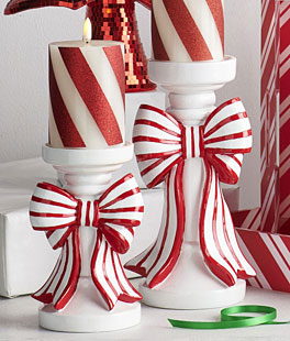 10" Red and White Striped Bow Candle Holders - Set of 2 From RAZ NEW 2025
