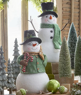 Woodland Snowman Figurines 18.5" Set of 2 Assorted - New 2025