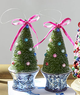 6" Bottle Brush Trees in Chinoiserie Pot Ornament 2 Assorted - NEW 2025