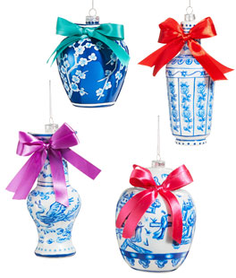 6.25" Chinoiserie Ornaments Set of 4 Assorted with Bows - NEW 2025