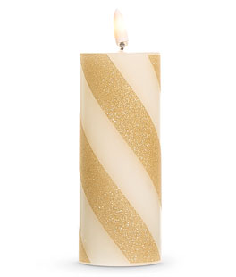 2 x 5" Gold Stripe Christmas Candle Remote Ready - NEW 2025