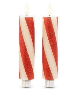 6.5" Red Stripe Christmas Taper Candle Set of 2 Remote Ready - NEW 2025