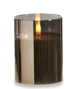 Smoke Glass Flameless Candle 3 Inch x 4 Inch Ivory Pillar - Remote Ready