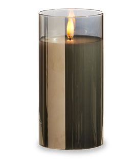 Smoke Glass Flameless Candle 3 Inch x 6 Inch Ivory Pillar - Remote Ready