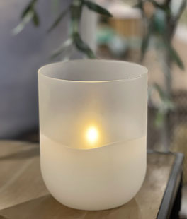 Flameless 6 Inch Wax Candle in Frosted Glass With Adjustable Brightness