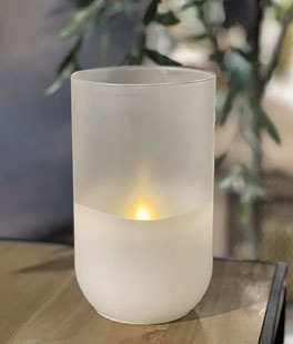 Flameless 8 Inch Wax Candle in Frosted Glass With Adjustable Brightness - NEW 2022