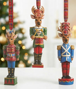Deer Nutcracker 5.25" Resin Ornament - Set/3 Assorted - NEW 2026