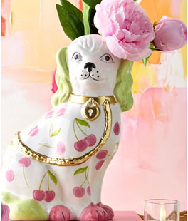 Dog Vase With Cherry Motif 11 Inch - NEW 2026