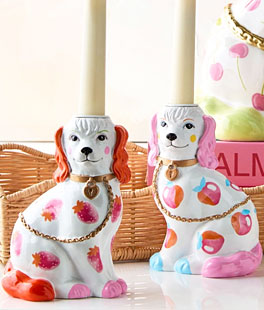 Dog Candle Holders With Fruit Motif 5.75 Inch - NEW 2026