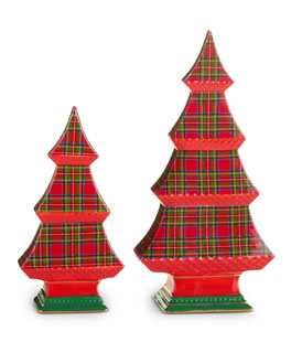 12 Inch Red Plaid Chinoiserie Trees Set of 2 - From RAZ Imports NEW 2026