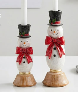 10.5" Snowmen With Bows Candlestick Holders - Set of 2 From RAZ NEW 2026 