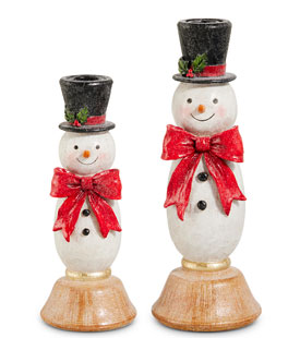10.5" Snowmen With Bows Candlestick Holders - Set of 2 From RAZ NEW 2026 