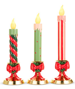 15" Lighted 3 Assorted Candles With Bows on Gold Base  - NEW 2026