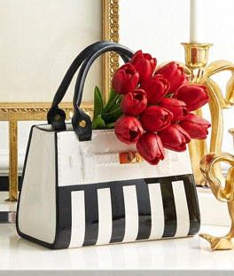 Black and White Striped Purse Ceramic Vase 9.5 Inch - NEW 2026