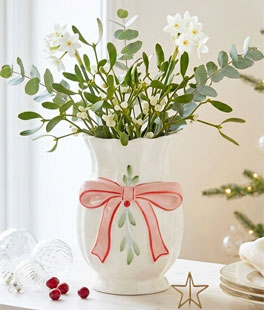 8.75" Bow and Mistletoe Ceramic Vase  - NEW 2026