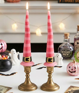 10" Pink Witch Hat With Buckle Taper Candles - Set of 2 - NEW 2026