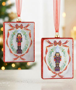 Noble Nutcracker Rectangle 4.5" Glass Ornament - Set/2 Assorted - NEW 2026