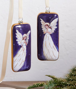 5.5" Guardian Angel Rectangle Ornament Set of 2 Glass - NEW 2026