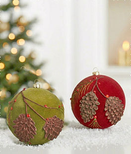 5 Inch Flocked Glitter Pinecone Ball Ornament Set of 2 - NEW 2026