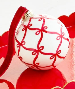 Red Bow Trellis Glass Ball Ornament 4 Inch - NEW 2026