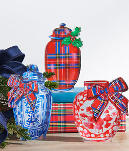 6" Plaid Chinoiserie Acrylic Cut Out 3 Holiday Display - NEW 2026