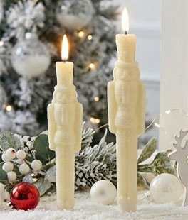 Nutcracker Taper Candles Ivory Glittered 6 and 7.5 Inch - Set of 2 - NEW 2026