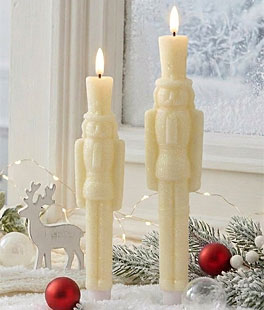 Nutcracker Taper Candles Ivory Glittered 9.75 and 11.5 Inch - Set of 2 - NEW 2026