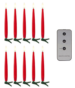 Red 6 Inch Clip On  Lighted Candles Set of 10 - Remote Included - NEW 2026 