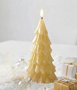 7.5" Glitter Gold Champagne Tree Candle - NEW 2026
