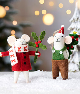 Christmas Red and Green Mice Ornament 6 Inch Set of 2 - NEW 2026