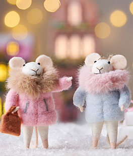 Fur Coat Mice Ornament Set of 2 - NEW 2026