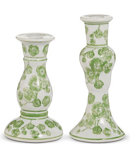 Green Cherry Blossom Candlesticks Set of 2  8.25"  - NEW 2026