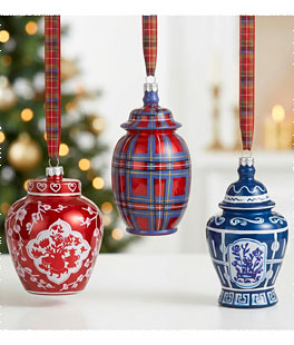 Dressed in Plaid 5" Glass Chinoiserie Ginger Jar Ornaments - Set/3 Assorted - NEW 2026