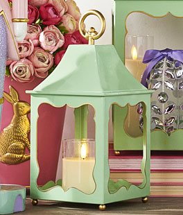 Mint Green Lantern with Gold Detail 13.5" Iron  - From RAZ,  NEW 2026