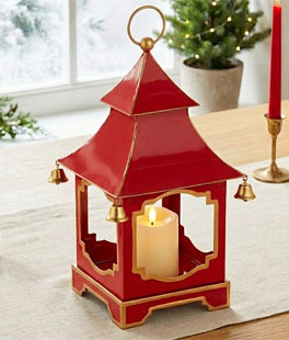 Red and Gold Bell Pagoda Lantern 14.5" Iron  - From RAZ,  NEW 2026